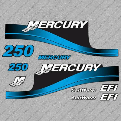 Mercury 250hp EFI SaltWater Series Outboard Engine Decals BLUE Sticker Set • $55.79