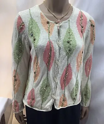 Sigrid Olsen Sweater Womens Medium Cardigan Multicolor Beaded  FSB230825/SB3 • $21.77