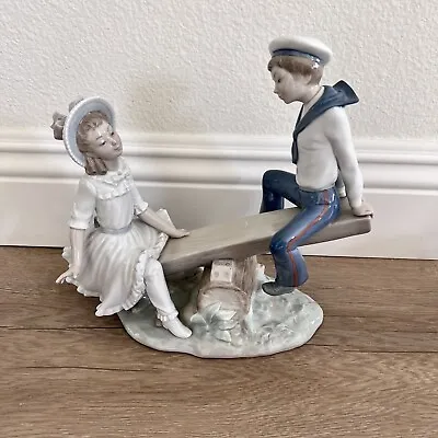 Retired Vintage Lladro Porcelain Figurine 1974 Sailor Boy Girl On Seesaw #1255 • $250