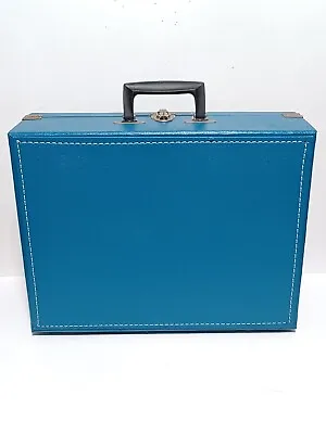 Vintage Mid Century Blue Vinyl Hard Shell Suitecase Luggage  17 X14 X6  • $23