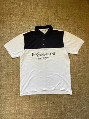 Vintage Yves Saint Laurent Polo T-Shirt Big Logo YSL Blue Men Size M • $45