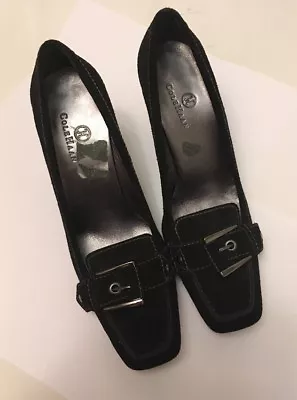 COLE HAAN Slip On Buckle Pumps Heels Black Suede Women's 7.5 AA • $39.95