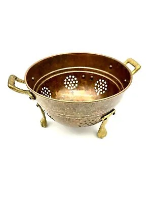 Vintage Solid Copper And Footed Brass Colander Copper Hand Strainer 6”. • $14.25