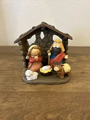 Vintage Christmas Miniature Nativity Set & Manger Stable Joseph Mary Baby Jesus • $19.97