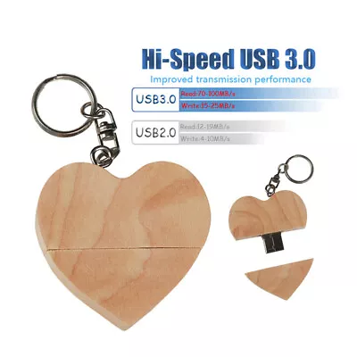 USB 2.0 Wooden Flash Drive 64GB 32GB 16GB 8GB Heart Shape Memory Storage U Disk • $5.09