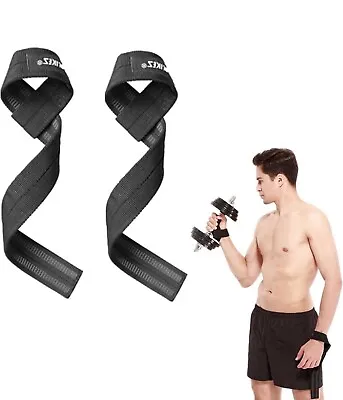 Weight Lifting Straps - Black Deadlift Barbell Stability AOIKES • £6.99