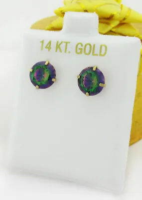 LAB MYSTIC TOPAZ 4.70 Cts STUD EARRINGS 14K YELLOW GOLD ** New With Tag ** • $0.99