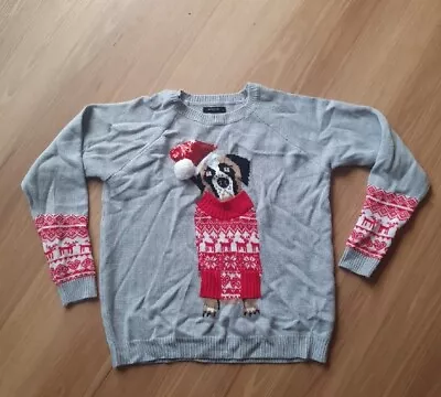 Ugly Christmas Knitted Sweater Jumper -Size L- Boxer Dog Sequin Hat Design • $28