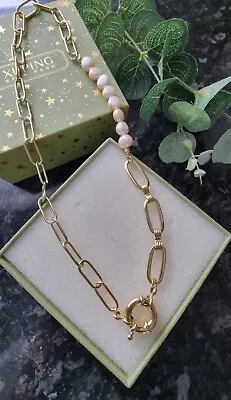 Pearl Paperclip Style Necklace 14k Gold Plated Hypoallergenic  • £7