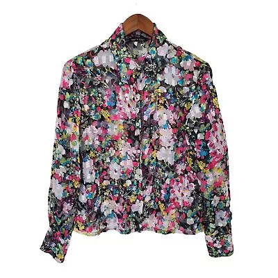 Violet & Claire Womens Long Sleeve Button Up Floral Sheer Blouse Top Sz M Career • $20.88