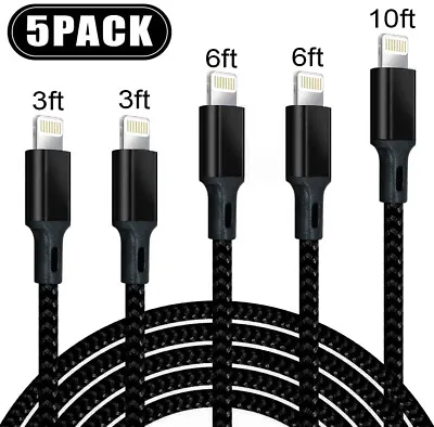 5 Pack Charging Cable Heavy Duty For IPhone 12 11 8 7 6 Plus Charger Cord • $8.54