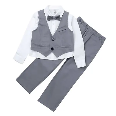 $23.59 • Buy Toddler Boys Kids Gentleman Bowtie Outfits Long Sleeve Tuxedo Suit 4 PCS Sets