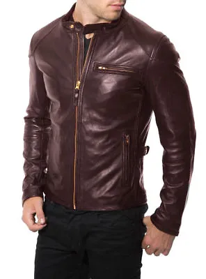 $134.99 • Buy Men's Genuine Lambskin Leather Jacket Bomber Biker Motorcycle Slim Fit Soft Coat