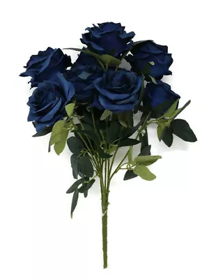 £10.93 • Buy 10 Head Artificial Rose Bush X 44cm - Navy Blue - Flower Centrepiece Arrangement