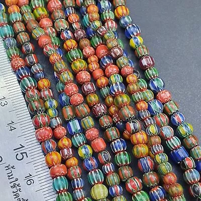 Vintage Venetian African Style Glass Chevron 5mm Beads Long Strand • $30