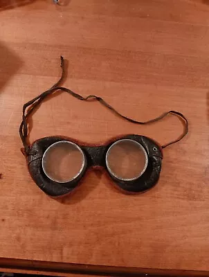 Vintage Steampunk Aviator Welding  Goggles Safety Glasses Leather Nice Lenses! • $24.95