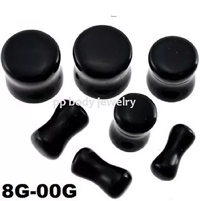 PAIR 8g To 00g Organic Black Onyx Stone Saddle Ear Plugs (Specify Size) • $4.80