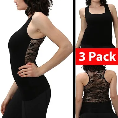 Women Racerback Tank Top Lace Sleeveless Shirt Yoga Dance Mesh Shirt (3 Pack) • $12.50