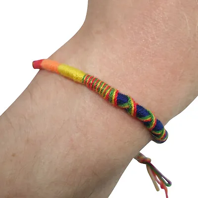 Cotton Rainbow Bracelet Wristband Bangle Mens Womens Ladies Boys Girls Jewelry • £2.99