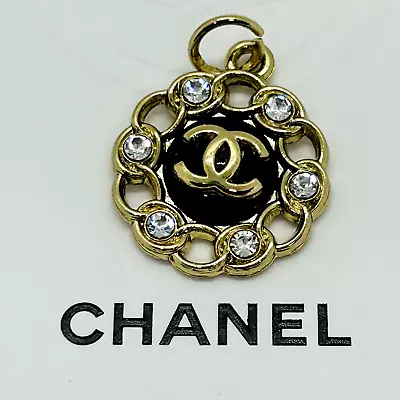 CHANEL Vintage Necklace Charm Parts Black X Gold 20mm With Engraving • $43.99