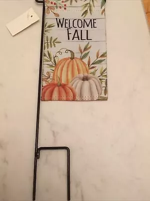 Fall Mini Garden Flag And Flag Holder New Welcome Fall • $12