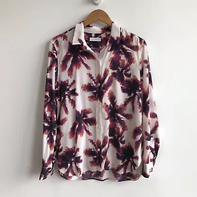 Equipment Femme Palm Tree Sunset Purple Button Up Silk Long Sleeve Top Size L • $39.90