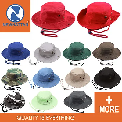 Newhattan Safari Bucket Hat Fishman Chinstrap 100% Cotton [CAMO 65cotton 35poly] • $14.99