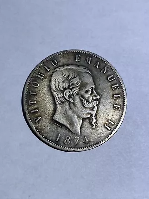 1874 - Italy - Vittorio Emanuele II - 5 Lire - Nice Old Silver Coin! XF! • $29.26