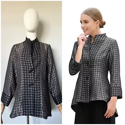 IC BY CONNIE K Collection Sz M Brown Black Dots Metallic Textured Hi Lo Jacket • $39.99