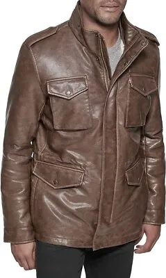 NEW Men's Levi's Brown Size XXL Faux Leather Sherpa Fleece Lined 7 Pocket Jacket • $62.09