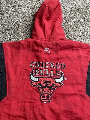 Vintage Thrashed Chicago Bulls Starter Pullover 1/2 Zip Jacket  L 90s Jordan Era • $30