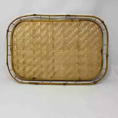 Vintage Tiki Woven Bamboo Serving Tray Lap Bar 19” X 13” • $18