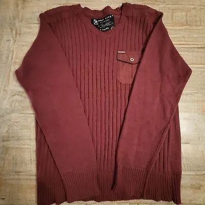 Marc Ecko Cut & Sew Maroon Knitted Military Style Crew Neck Sweater Large • $29.95