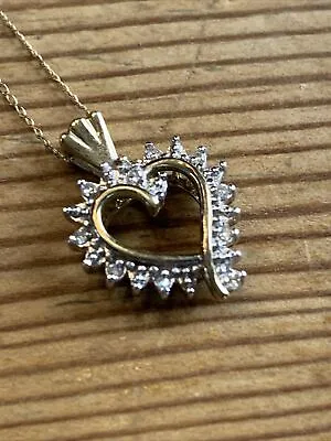 Vintage Heart Shaped 10k Yellow Gold Pendant Diamonds On 10k 17” Gold Chain • $89