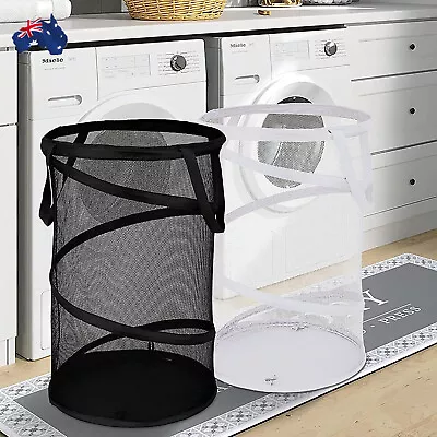 Nylon Mesh Folding Laundry Basket Cylinder Large Toy Storage Basket 36*36*58cm • $15.56