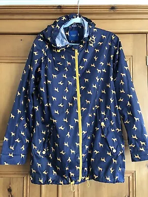 Cotton Traders Lightweight Rain Mac Jacket Blue Yellow Dogs Size M • £8