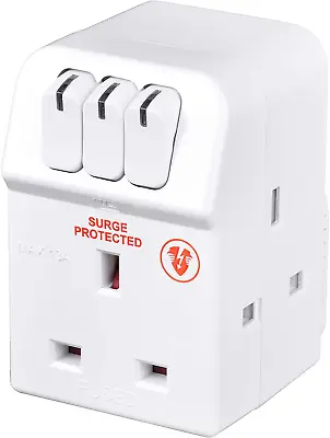 Masterplug MSWG3 Three Socket Surge Protected Adaptor With Individual Switches • £10.91