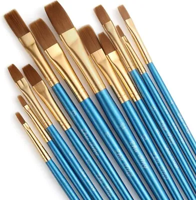 Paint Brushes 12pcs Artist Paint Brush Set Flat Paint Brushes For Acrylic Oil W • £6.49