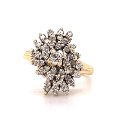 £639.42 • Buy 14k Yellow Gold Round Diamond Spiral Halo Design Ring 1CTTW Size 7.25