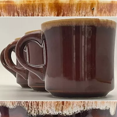 McCoy Brown Drip Glaze Coffee Mug/Cup 3pc Set C1970s Made In USA 3  Tall 8 Oz • $27