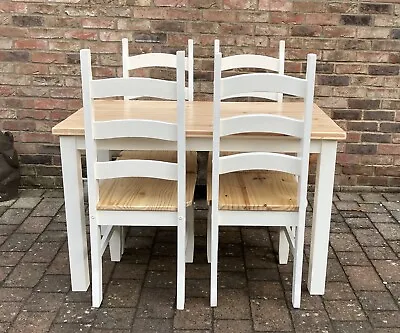 Lovely Shabby Chic Solid Pine Small Oblong  Table & 4 Matching Chairs. • £225