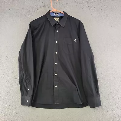 Volcom Shirt Men M Medium Black Button Up Long Sleeve Chest Pocket Skateboarding • $13.27