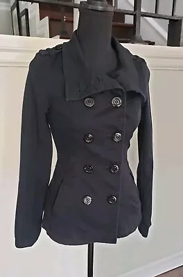 Divided By H&M Women Double Breasted Button Down Jacket Coat Sz 2 Cotton Peacoat • $15.99