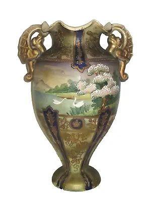 Nippon Moriage   Vase Satsuma Style  Painted Swans PRETTY. • $60