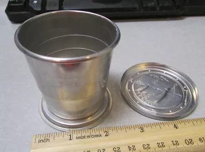 Vintage Aluminum With Sailboats On Lid Travel Collapsible Cup Great Decor Item • $14.99