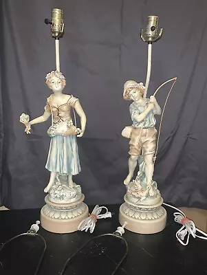L.F. Moreau Set Of 2 Metal Lamps Heavy Painted 26in Tall Collection Francaise • $450