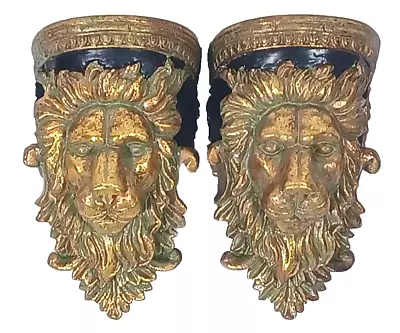 PAIR 2 MGM Lion Head Statue Wall Hanging Sculpture Decor Curtain Rod Holder • $44.95