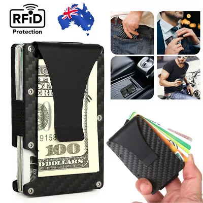 Men's Slim Carbon Fiber Credit Card Holder RFID Blocking Wallet Money Metal Clip • $9.85