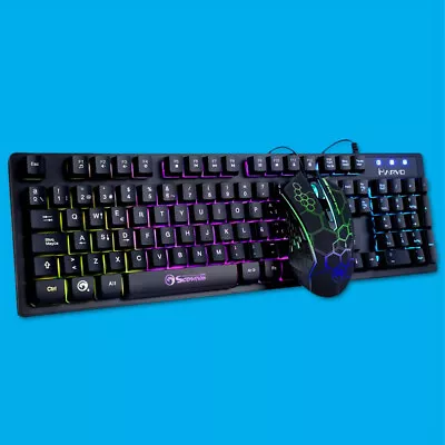 Marvo KM409 Wired Gaming Keyboard & Mouse Bundle 7 Colour LED Backlit USB UK • $55.66