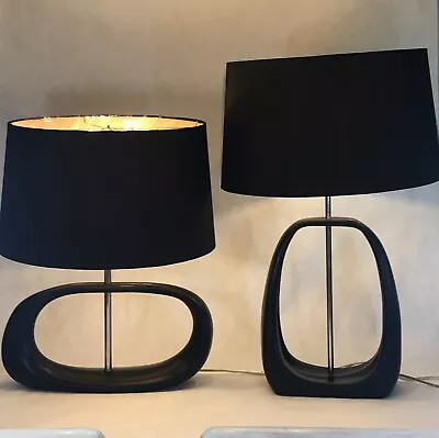 Elegant Mid Century Modern Black Sculptural Minimalist Abstract Geometric Lamps  • $260